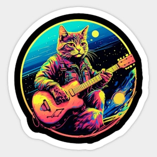 Cat Playing Guitar Funny Cat With Guitar Cute Cat Guitar Sticker